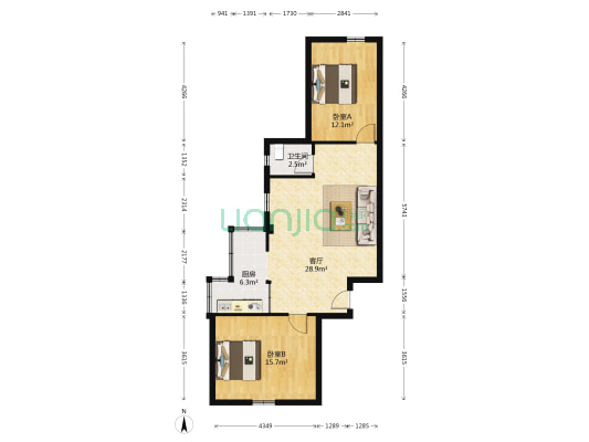 岗贝路101号-123号宿舍(单号) 2室1厅1卫 75平方