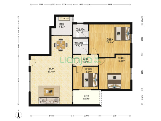誠諾村 3室1厅2卫 118平方