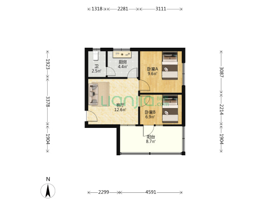 九九一厂 2室1厅1卫 44平方