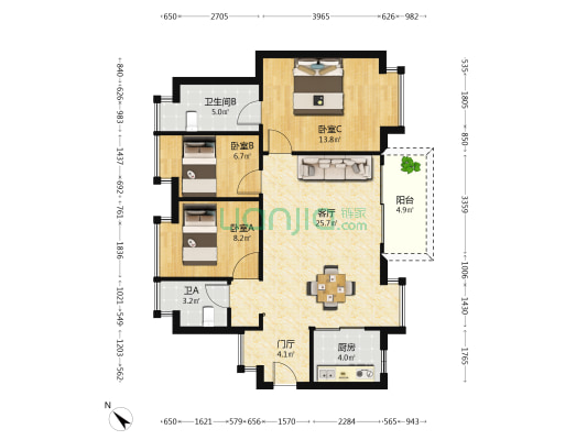华侨城纯水岸 3室1厅2卫 95平方