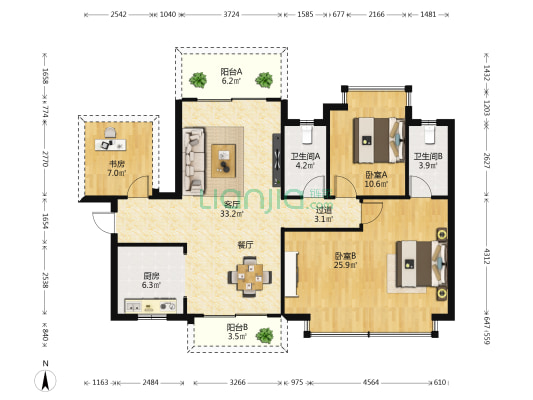 龙光玖誉城嘉城 3室1厅2卫 113平方