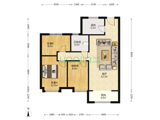 文安雅苑 2室1厅1卫 105平方