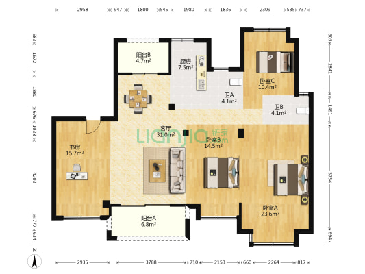 保利印江南二期 4室1厅2卫 138平方
