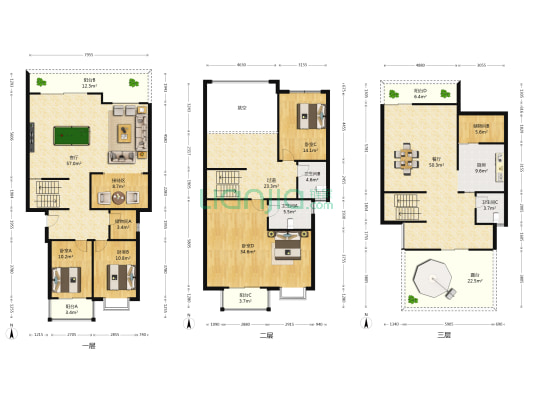 芳洲花园 4室2厅3卫 254平方