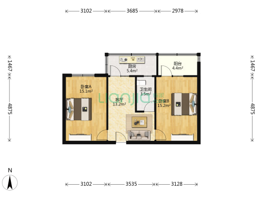 百寿路1号 2室1厅1卫 62平方