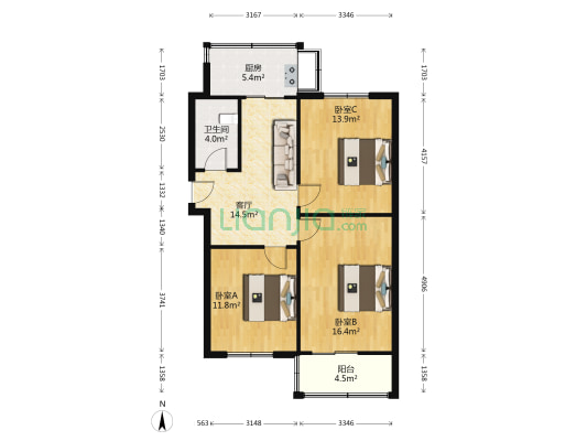省成套局宿舍 3室1厅1卫 84平方