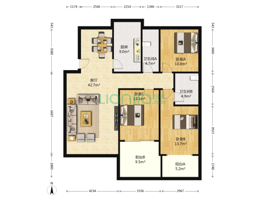 桔香苑 3室1厅2卫 126平方