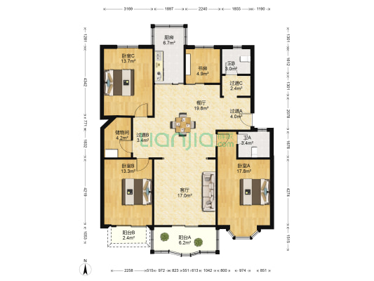 方圆华庭 4室2厅2卫 147平方