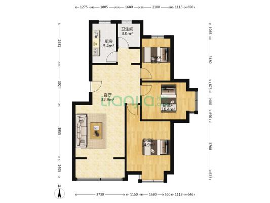 华美风景园二期C区 3室1厅1卫 92平方