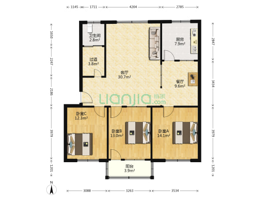 地税局宿舍 3室2厅1卫 111平方