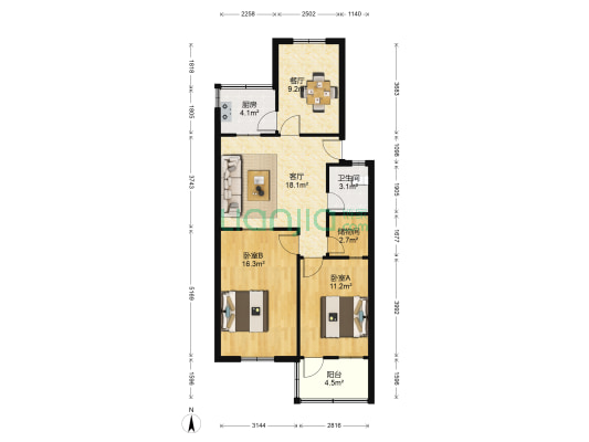 祥和街小区 2室2厅1卫 81平方