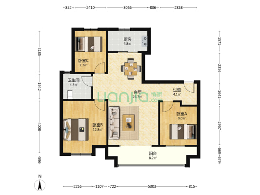 招商碧桂园依云四季 3室1厅1卫 109平方