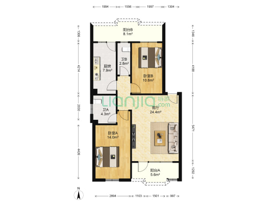 新达街五号 2室1厅2卫 88平方