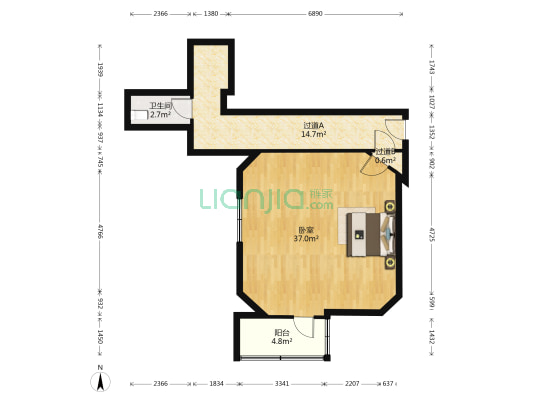 广信豪景大厦 1室0厅1卫 62平方