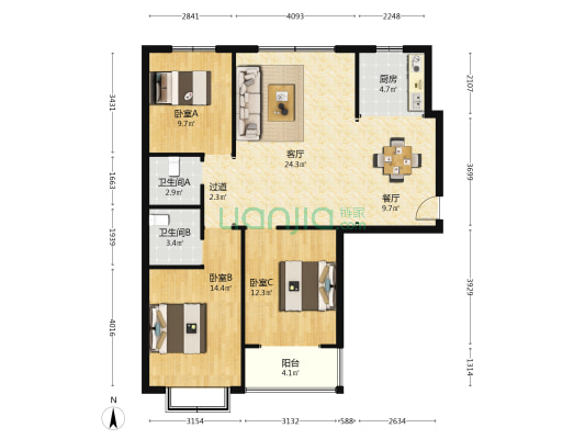 盛海华庭 3室2厅2卫 213平方