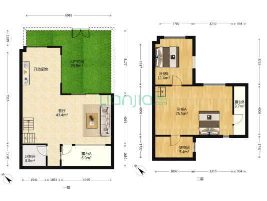 中航小镇花溪洲1组团 2室1厅1卫 83平方