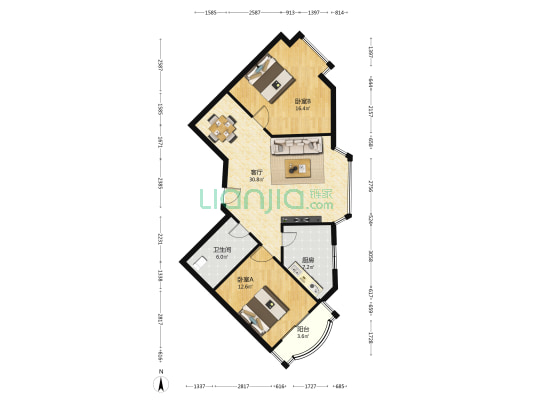 锦城庭院 2室1厅1卫 89平方