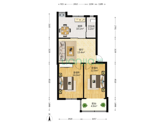 南昌大学医学院住宅区 2室1厅1卫 73平方
