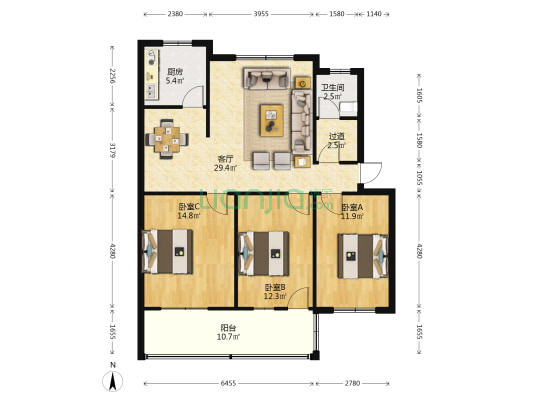 四中家属院 3室1厅1卫 101平方