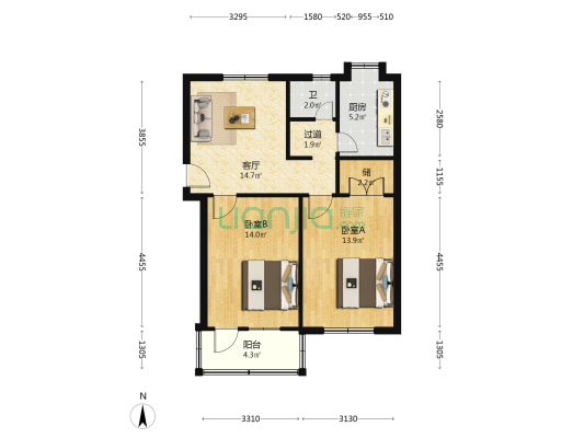 五里墩邮政小区 2室1厅1卫 70平方