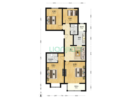 彩虹嘉园 4室1厅2卫 139平方
