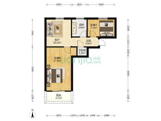 西整团结小区 2室1厅1卫 51平方