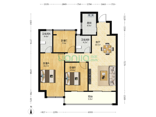 上铁·淮风晓月 3室1厅2卫 110平方