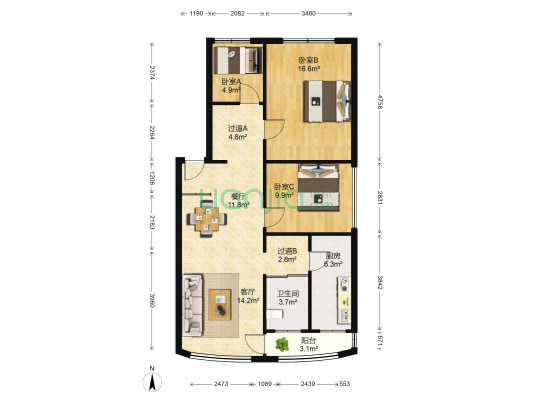 人民路183号 3室2厅1卫 103平方