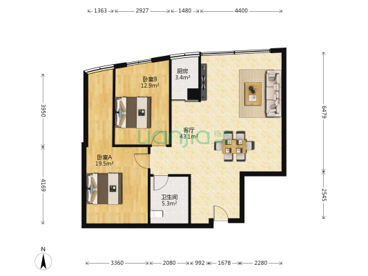 香港名店街 2室1厅1卫 101平方