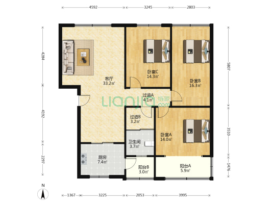 旌阳区交通局宿舍大院 3室1厅1卫 128平方