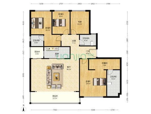 人居九林语望云阁 4室1厅3卫 183平方