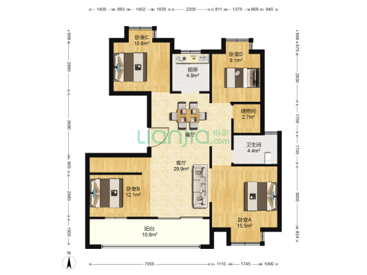中梁盐督府 4室1厅1卫 120平方