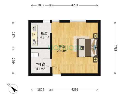 御墅名邸国际酒店 1室0厅1卫 48平方