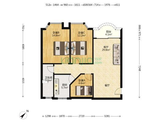 龙泽居 3室1厅1卫 97平方