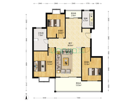 昂内天骄花园 3室1厅1卫 124平方