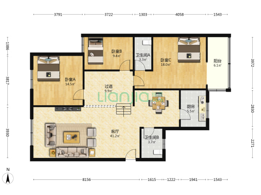 敬业街2号(新科委) 3室1厅2卫 135平方