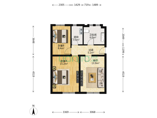 盛春坊 2室1厅1卫 68平方