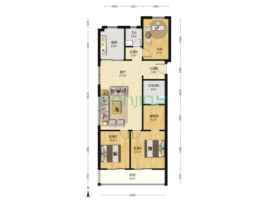 维科新芝望府 3室1厅2卫 123平方