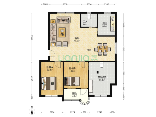 明秀小区 2室1厅2卫 113平方