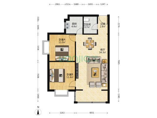 新乐花园(B区) 2室1厅1卫 93平方