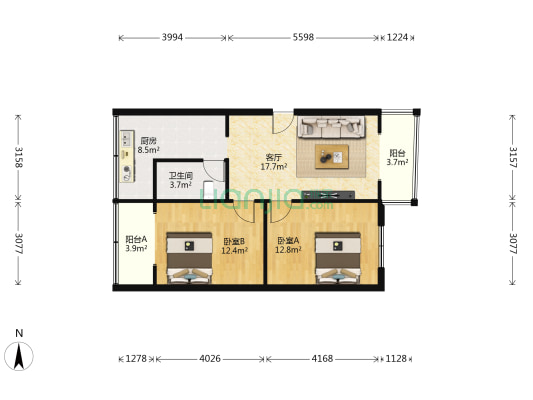 建行宿舍(成华) 2室1厅1卫 65平方