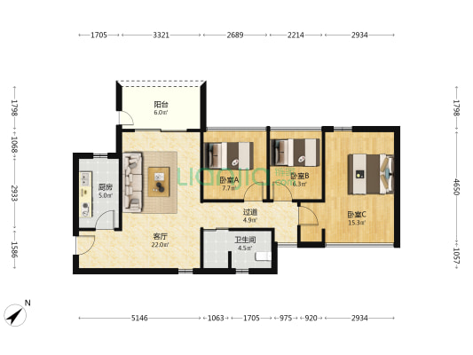 中海学仕里 3室1厅1卫 83平方