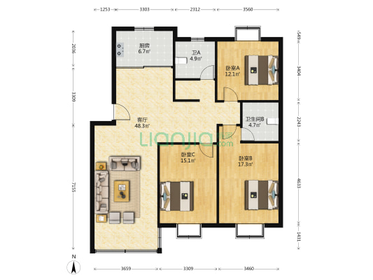 南园公寓 3室1厅2卫 131平方