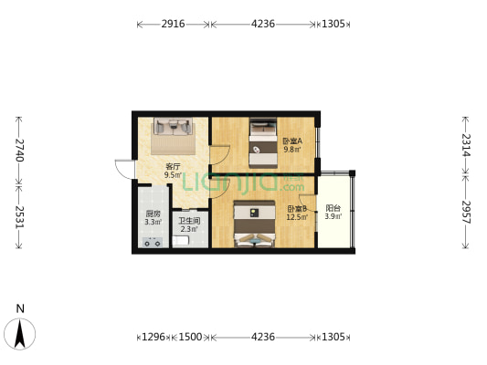 精营西二道街9号院 2室1厅1卫 51平方