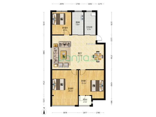 秦淮缘小区 3室1厅1卫 114平方