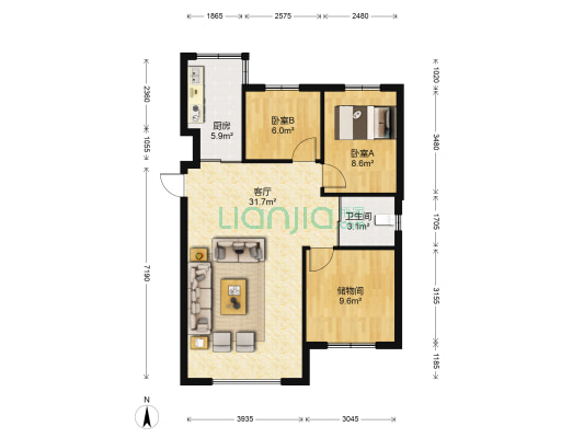 像素公园 2室1厅1卫 97平方
