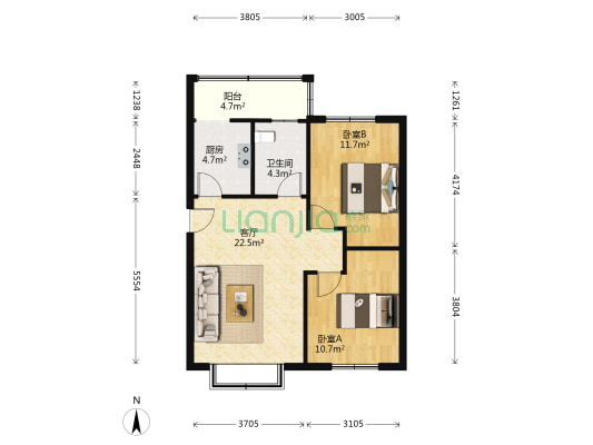乐福南苑 2室1厅1卫 73平方