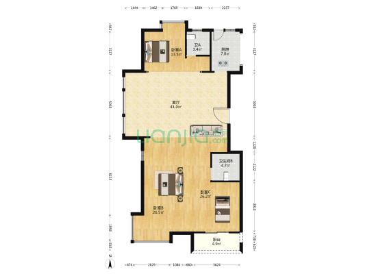 高中大厦 3室1厅2卫 163平方