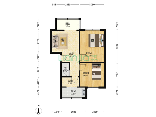 大石坝八村 2室1厅1卫 57平方