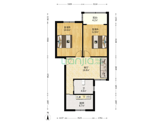 加东花园 2室1厅1卫 72平方